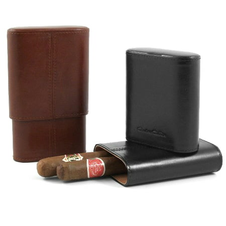Andre Garcia Fuente Collection Florence Black Italian Leather and Cedar-Lined Telescopic 4 Finger Cigar Case