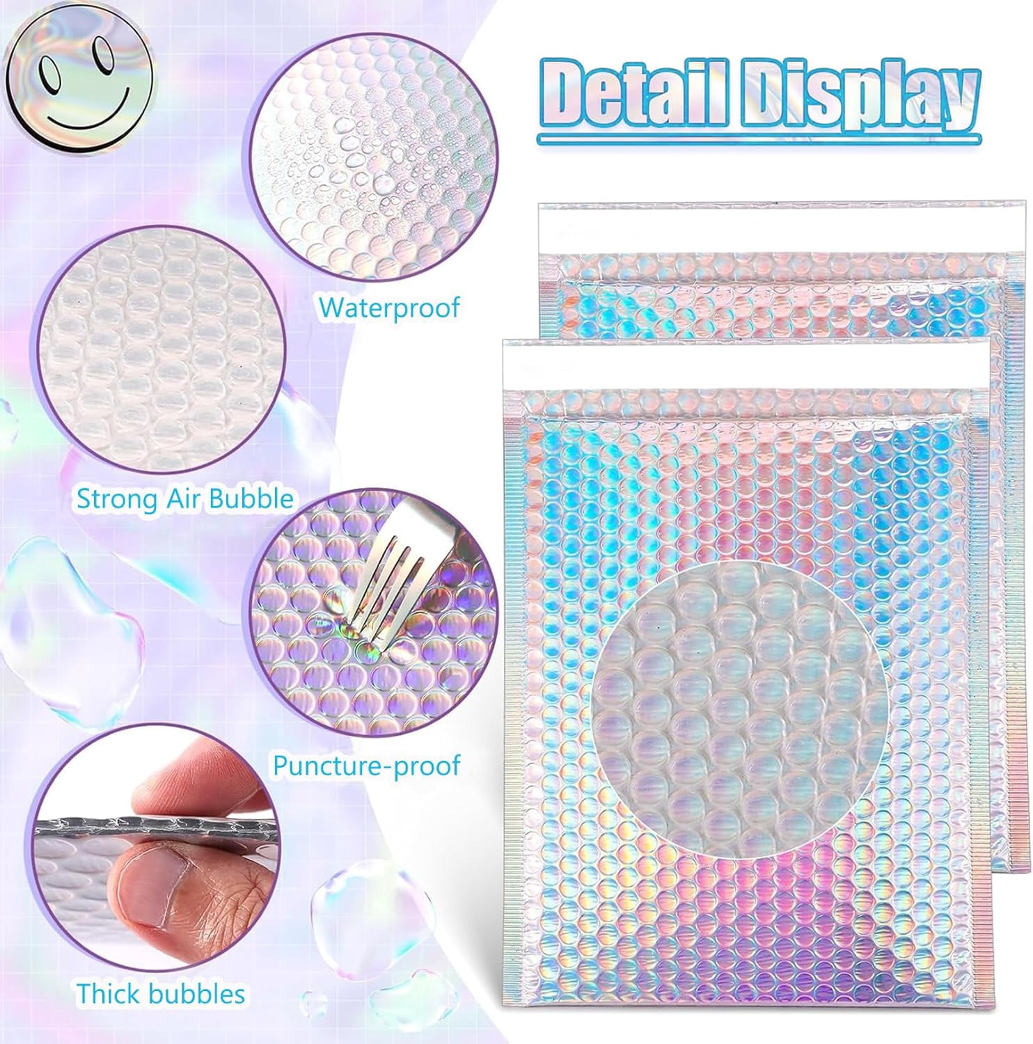 25 Pcs Metallic Bubble Mailers,8.5x12 Inch Holographic Bubble Mailers,Self Seal Waterproof Shipping Bags,Poly Padded Envelopes for Mailing Packaging Small Business