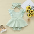 thumbnail image 2 of KAOOCXU Girl Lovely Bodysuit Flying Sleeved Solid Color Baby Lace Jumpsuit With Headband Relaxed Fit Playsuit Clothes, 2 of 9