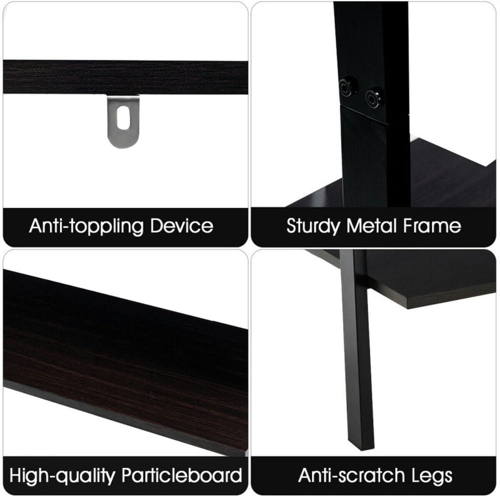 Demi Bonn 4-Tier Industrial Leaning Wall Bookshelf, Display Rack for Plants and Books, Black