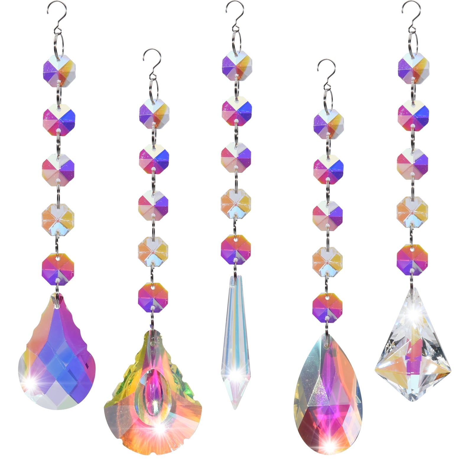 HEQUSIGNS 5Pcs Hanging Crystals Suncatcher, Colorful Prism Chandelier Pendant Ornament for Home Garden Yard Decoration