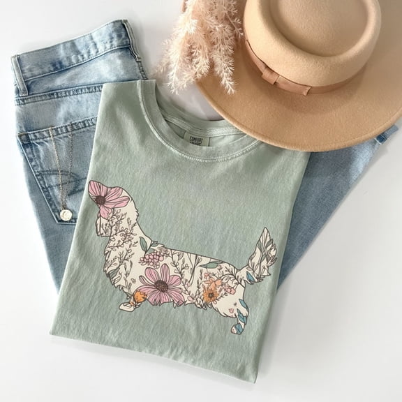 Long Haired Dachshund Shirt, Cottagecore Dachshund Tshirt, Wildflower Wiener Dog Mama Gift, Floral Dachshund Mom Gifts TH260582