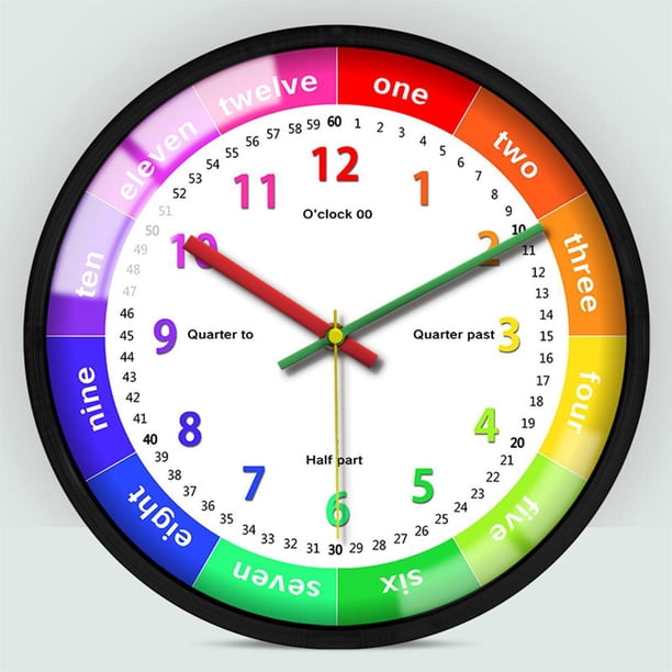 Tiempo de narración reloj señanza, habitación niño decoración de Reloj de pared silencioso, gran reloj de aprendizaje Marco negro A perfecl reloj de pared