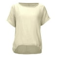 thumbnail image 1 of Women’s Soft Loose Fit Short Sleeve Linen Blouse - High Low Hem Design, Casual Comfortable Top, Solid Color Options, 1 of 5