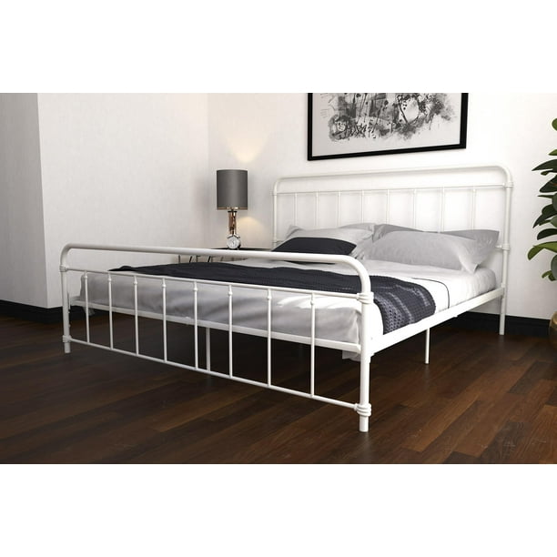 Desert Fields Wallace Metal Bed King Size Frame With Underbed Storage White Com Wallace Metal Bed King Size Frame, King Size Under Bed Storage Frame