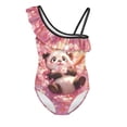 thumbnail image 4 of Uorisanigo Cute Panda Cherry Blossom Swimsuits for Girls One Piece Single Spaghetti Strap Bathing Suit Swimwear Size 3-4 Polyester and Spandex Fabric Outdoor Swimwear, 4 of 7