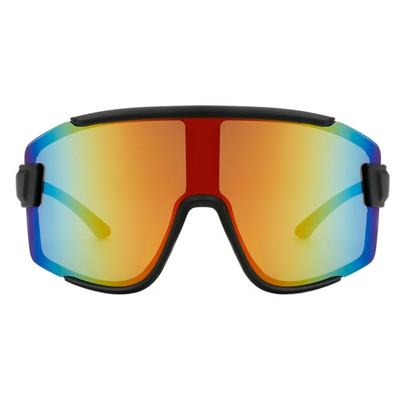 Mens Shield Wrap Sunglasses Oversized Sports UV 400 Black, Orange Multi Mirror