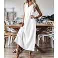 thumbnail image 6 of Summer Dresses for Women Cotton Linen Maxi Dress Casual Sleeveless Solid Long Sundress White M, 6 of 7