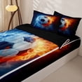 thumbnail image 3 of Homewish Boys Ball Games Zipper Full Size Comforter Sets with Fitted Sheet and 2 Pillowcases,Orange Blue Lightning Zipper Bedding Set For Kids,Black Reversible,4-Piece, 3 of 7