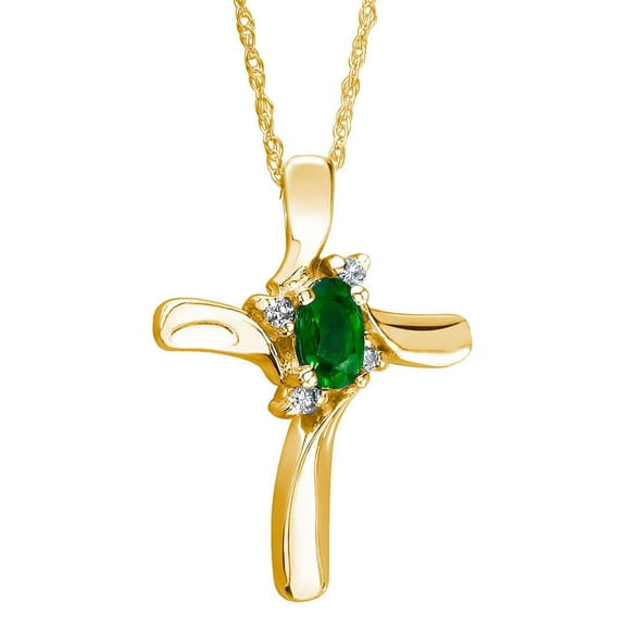 SZUL Women's Emerald Cross Diamond Pendant 10K Yellow Gold