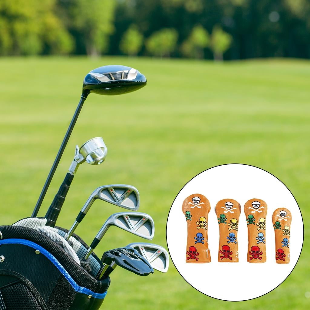 Yihuala 4Pcs PU Golfs Club Head Cover Pattern Wood Headcover Golfs Driver Hybrids Head Cover