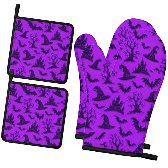 Halloween Holiday Baking Oven Mitts and Pot Holders 4 Pieces Set Heat Resistant Oven Gloves for Home Kitchen