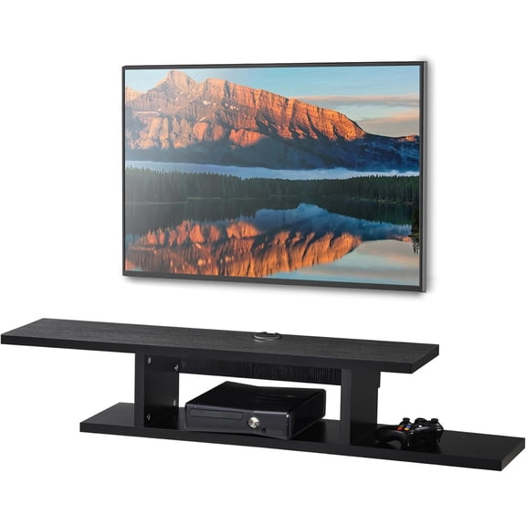 Hyxoo Concise Floating TV Stand Shelf - Wall Mounted Entertainment Center Media Console Component Wall Cabinet, Black, 50"