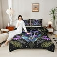 thumbnail image 4 of Manfei Female Men Purple Mushroom Full Size Comforter Sets 3-Piece,Starry Sky Bedding Comforter Set,Botanical Plants Lightweight Bedding Sets,Microfiber Bedroom Decor,Reversible, 4 of 8