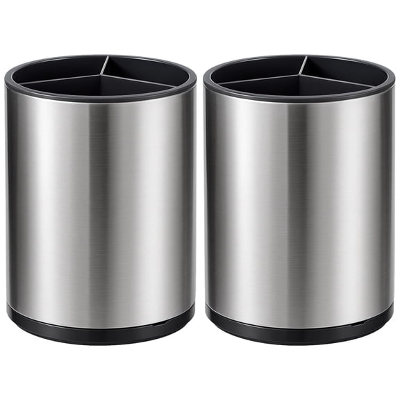 2 Pcs Stainless Steel Utensil Holder,Large Capacity Multi-Compartment Silverware Organizer, Space-Saving Countertop Caddy for Kitchen, Utensil Storage for Knives, Forks, Spoons, Chopsticks, 6.7 x 4.7