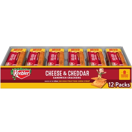 Keebler Cheese and Cheddar Sandwich Crackers, Lunch Snacks, 12 Count