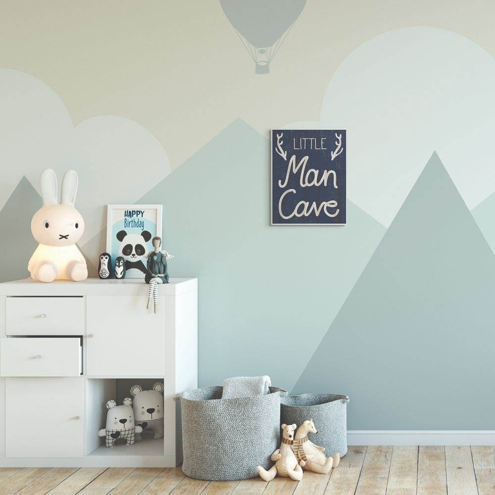 The Kids Room by Stupell Kids Little Man Cave Word Boys Blue Nursery Design Wall Plaque Art by Daphne Polselli