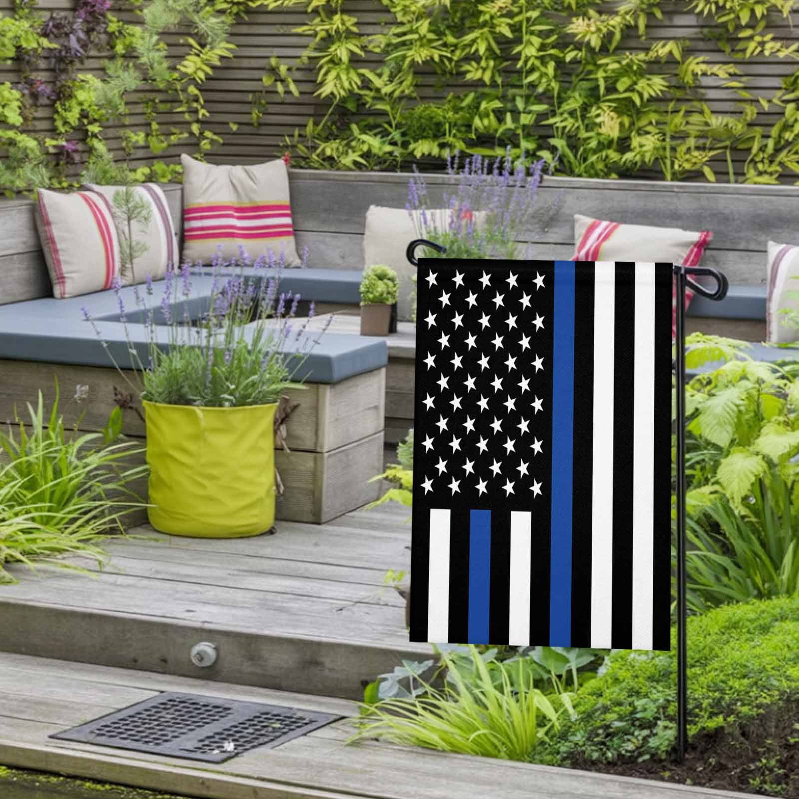 4th of July Garden Flags Blue Line USA Flag Garden Flag Double Sided Welcome Flag Men And Women's Law Enforcement Independence Day Yard Flags for Outdoor Lawn Porch Memorial Day Decor 28x40 Inch