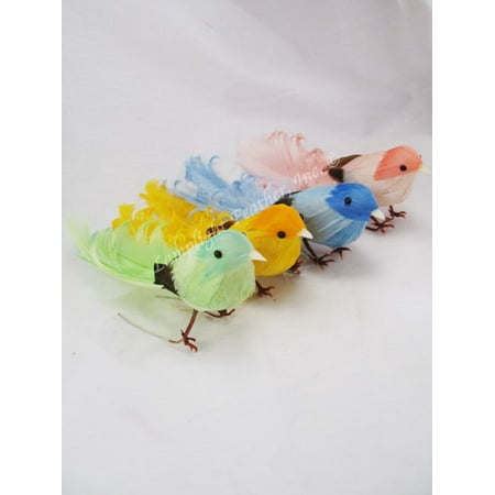 Pastel Curly Tail Decorative Artificial Bird per set of 4