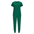 thumbnail image 4 of Busydd Scrubs for Women Set Short Sleeve V Neck Zipper Scrubs Tops Jogger Scrub Pants for Women Casual Stretch Solid Color Nursing Uniform Workwear with Pockets, 4 of 6