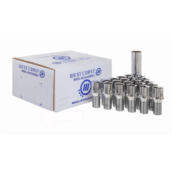 West Coast Wheel Accessories Wheel Installation Kit W27014CB 5 Lug Kit; 14 Millimeter x 1.5 Thread Size; 60 Degree Conical; Spline Drive; Acorn; Chrome; 27 Millimeter Threaded Length