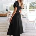 thumbnail image 4 of Tbopshirt Women's 2 Piece Outfits Women's Summer Lantern Sleeve Square Collar Tops Slit Dress Two-piece Set Wide Leg Pants, 4 of 5