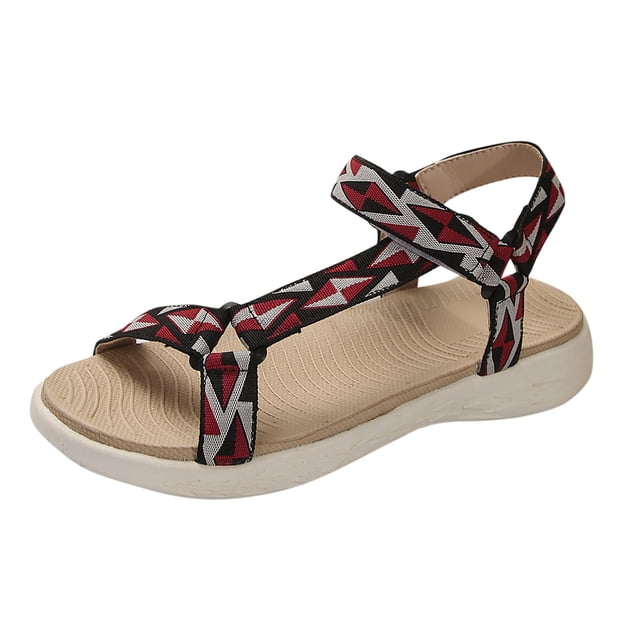 Bmisegm Women's Summer Fashion Open Toed Irregular Pattern Sandals Outdoor Beach Sandals Womens Sandals Summer Red 8
