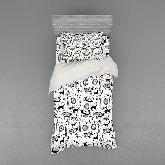 Ambesonne Tribal Bedding Set 3 Pcs, Pattern Animal, Twin XL, Black and White