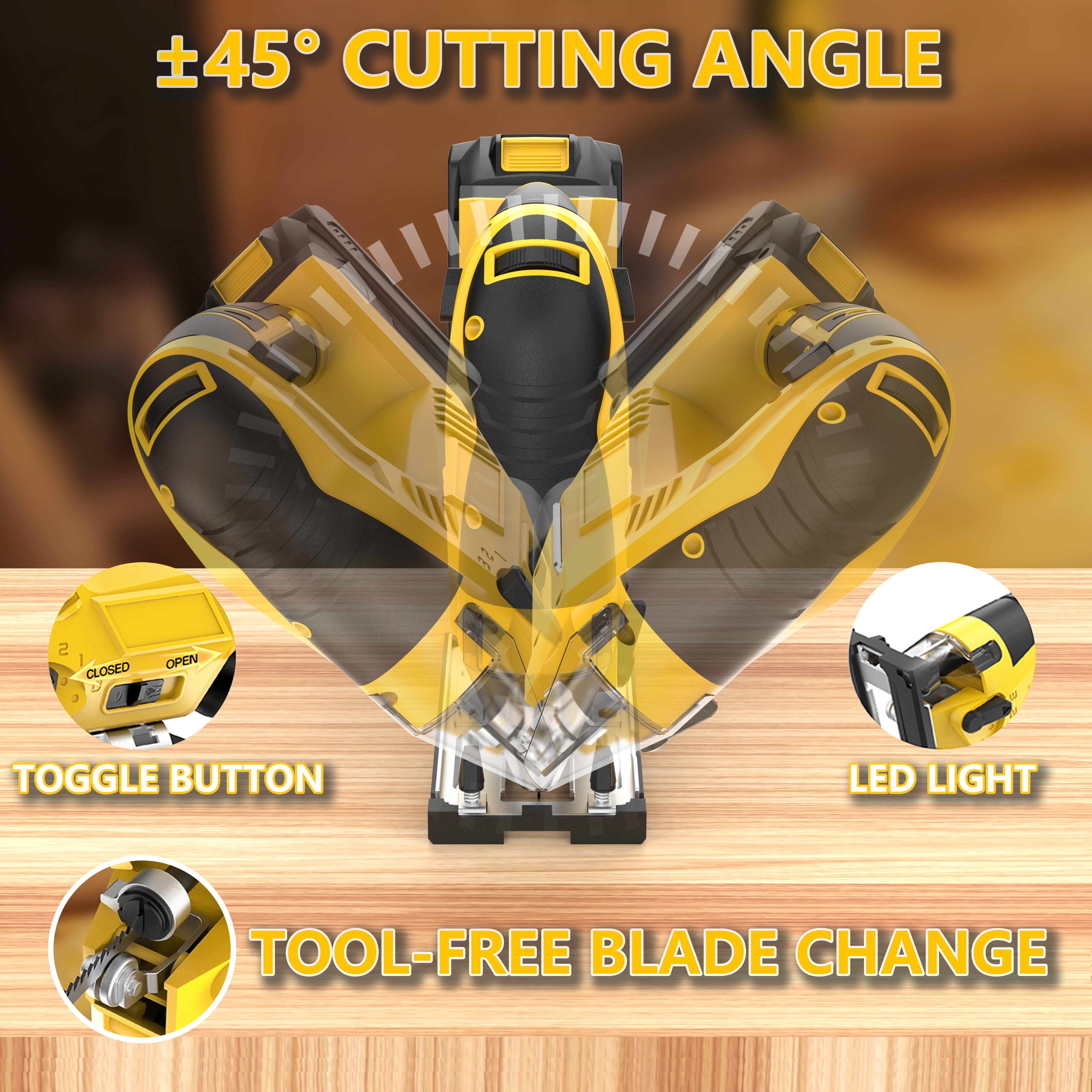 Cordless Brushless Jig Saw Compatible with De walt 20V MAX Battery(No Battery), 7 Speeds, 2900RPM, LED, 45° Bevel Cuts, 3 Orbital Action, with Jigsaw Blades for Straight, Curve, Circle Cutting