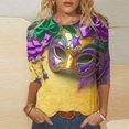 thumbnail image 2 of YUGYXL Fashion Mardi Gras 3/4 Sleeve Shirts for Women Casual Plus Size Party Mask Print Loose Comfy Tshirts Summer Crew Neck Tunic Fit Clothes Theme Party Carnival Tees, 2 of 5