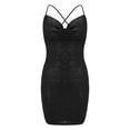 thumbnail image 6 of TXGREN Dresses for Women Women's Square Neck Bodice Dress Sequin Glitter Spaghetti Strap Sleeveless Backless Bodycon Mini Dresses Womens Summer Dresses Black+M, 6 of 7