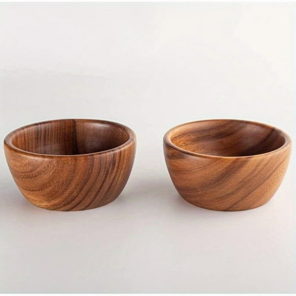 SUTENGDA Acacia Wooden Salad Bowls (Set of 2) 634; x 334; Individual Wood Serving Bowls for Fruits Cereal Salads or Snacks Handmade from a Single Organic Pie of Acacia Wood Food Safe