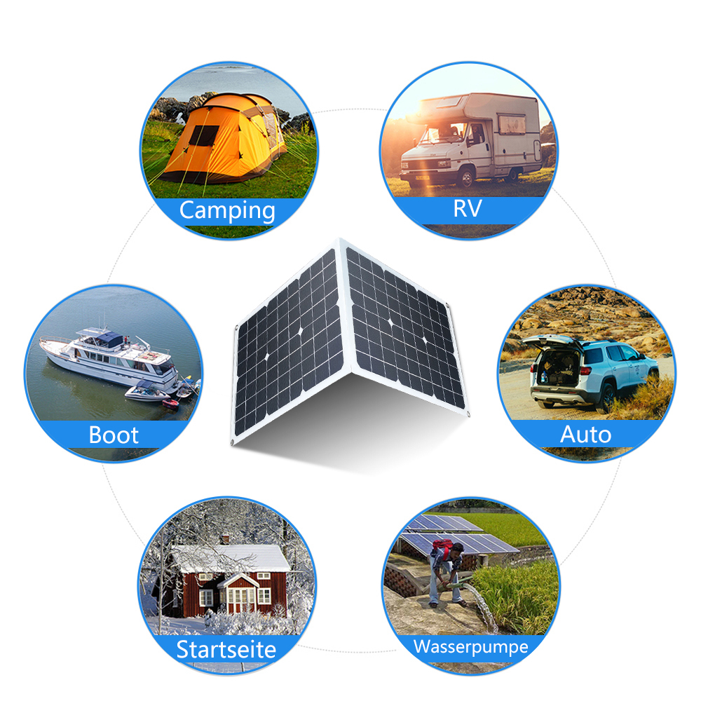 Feoflen 50W Foldable Solar Panel, Portable Solar Panel Car Charger, Solar Panel with Crocodile Clip and USB Port for Outdoor Camping Hiking