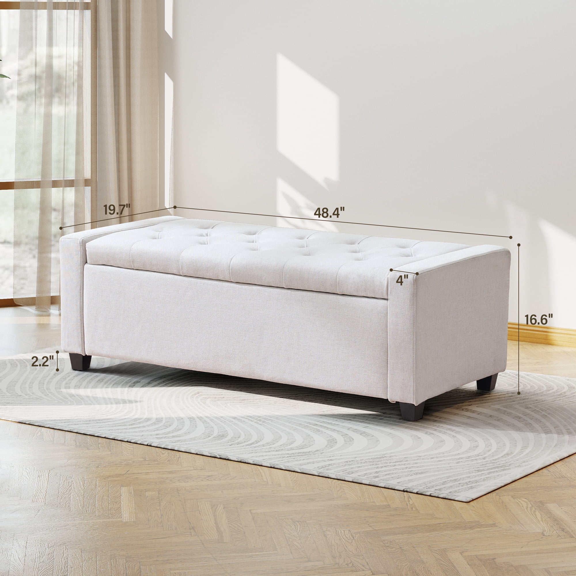 Aukfa 48" Storage Ottoman Bench,Faux Linen End of Bed Bench for Living Room, Bedroom, Entryway,Beige