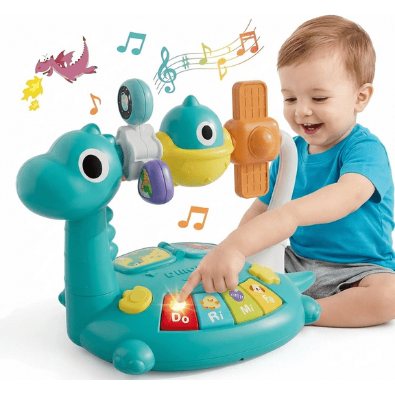 Dinosaur Musical Toys for Toddlers 1-3, Baby Sensory Learning Activity Center with Piano Keys & Animal Sounds, Fine Motor Skills Educational Montessori Toy for Boys Girls Birthday Gift
