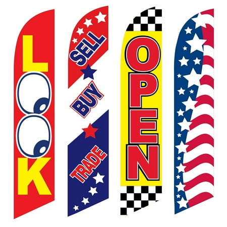 4 Advertising Swooper Flags Look Sell Buy Trade Open Patriotic
