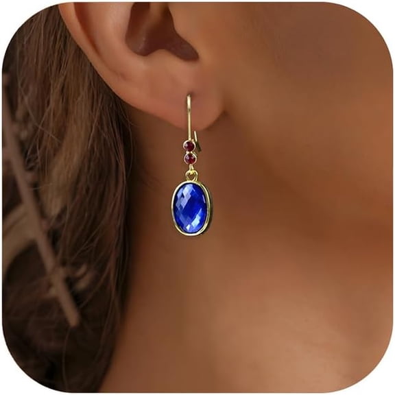 Sapphire Drop Earrings for Women Navy Stone Oval Dangle Earring Boho Blue Crystal Drop Earring[v816]