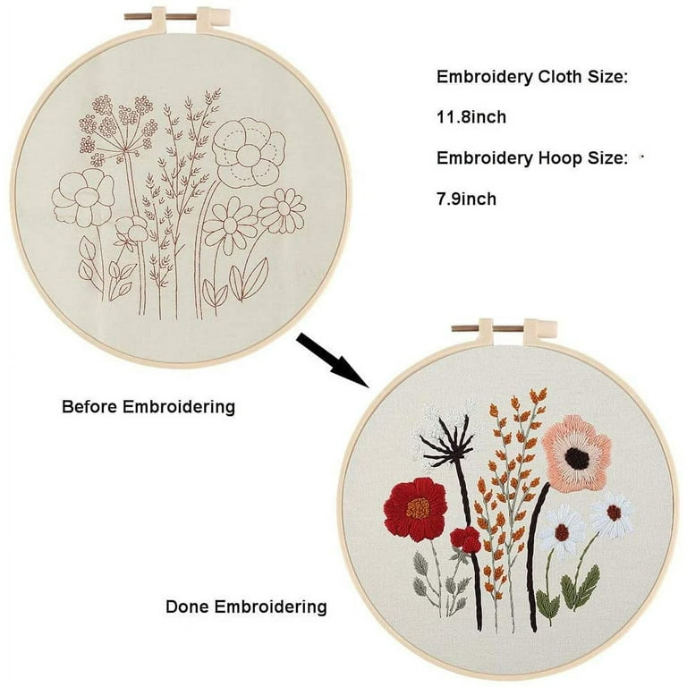 Embroidery Kits for Beginners Adults, Stamped Cross Stitch kits for Adult  Beginners Embroidery Starter Kit with Plant Pattern, 3 Embroidery Hoop