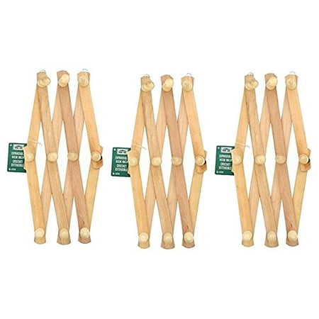 - Lot Of 3 - Home-Aide Expandable Hook Wood Wall Peg Rack - Wooden Expanding Accordian Style