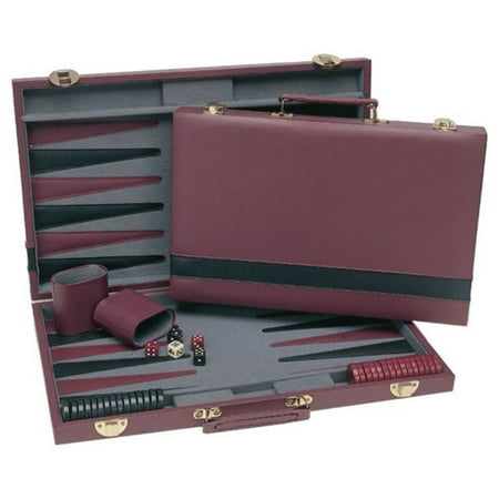 Black Leatherette Chess - Tournament Backgammon Set, Burgundy and Black Leatherette