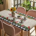 thumbnail image 3 of Grey Plaid Christmas Table Cloths for 4 Foot Rectangle Tables, Xmas Snowflake Botanical Poinsettia Patio Waterproof Elastic Fitted Tablecloths, Washable Rectangular Table Cover for Camping, 3 of 8