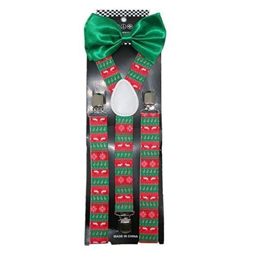 New Holiday Christmas Suspenders Bow Tie Set Reindeer Xmas Tree Candy