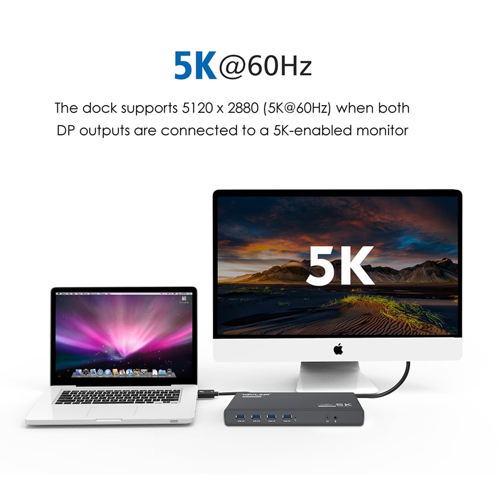 WAVLINK USB 3.0 Universal Laptop Docking Station with 65W Power Delivery, USB C 5K/ Dual 4K Dock Dual Monitor with 2 x HDMI & 2 DisplayPort, Gigabit Ethernet, 6 USB 3.0, Audio/Mic for Windows Mac OS