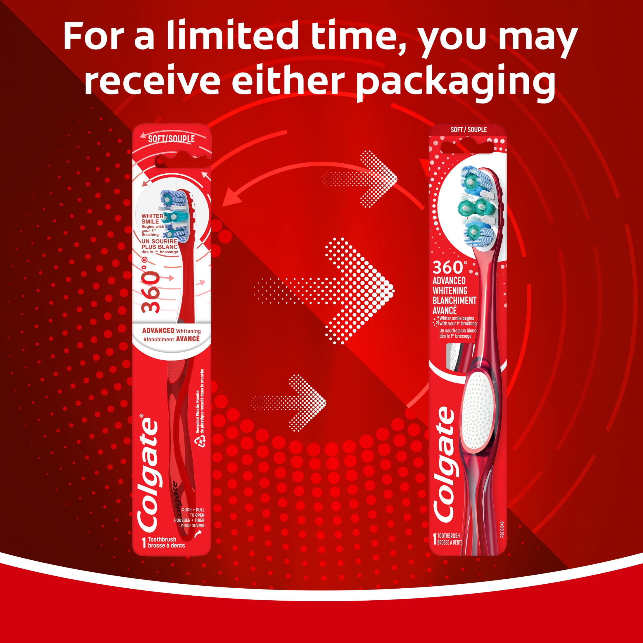 (3 pack) Colgate 360 Advanced Whitening Toothbrush, Soft Adult Toothbrush, 1 Pack