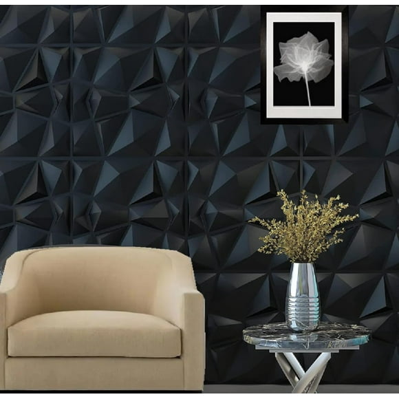 shiyou-15 Packs 3D Wall Panels Wall Tiles 3D Black Diamond Textured PVC Wall Tiles Paneling Wallpaper 11.8 * 11.8inch