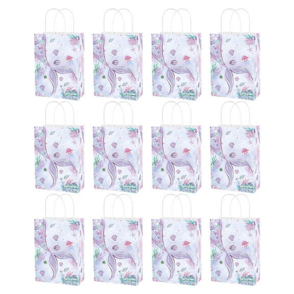 Yammee Set Of 12 Colorful Mermaids Gift Bags with Handle for Ocean Themed Party Favors Stylish Birthday Present Packaging Bags