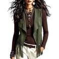 thumbnail image 2 of Guieoi Fringe Vest for Women Faux Suede Sleeveless Tassel Top Outerwear Casual Layering Dressy Tank Army Green M, 2 of 6