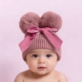 thumbnail image 2 of Double Bowknot Baby Hat, Winter Knitted Woolen Beanie for & Toddlers, Thick Warm Soft Yarn with Double Pompom, Ideal for Cold Weather, 2 of 4