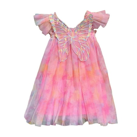 

Toddler Girls Summer Tulle Dress Flying Sleeve Princess Dress With Colorful Butterfly Children s Clothes Baby Fall Outfit Girl Dress For Toddler Girls Baby Girl Newborn Dress