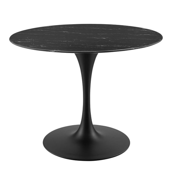 Dining Table, Round, Artificial Marble, Metal Steel, Black, Modern Contemporary Urban Design, Kitchen Room Cafe Bistro Restaurant Hospitality